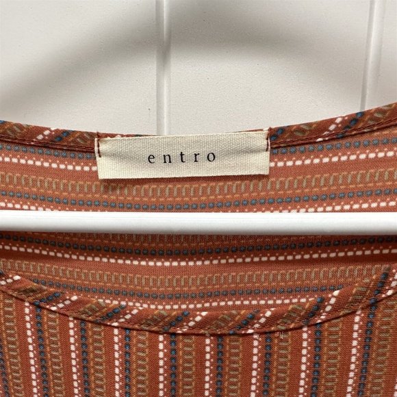 Entro Mini Dress Medium Oversized Orange Brown Flowy Boxy Pockets Popover - Picture 3 of 8